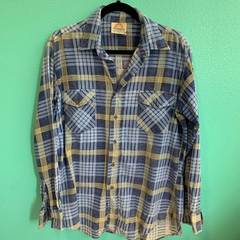 Vintage Yellow & Blue Plaid Shirt